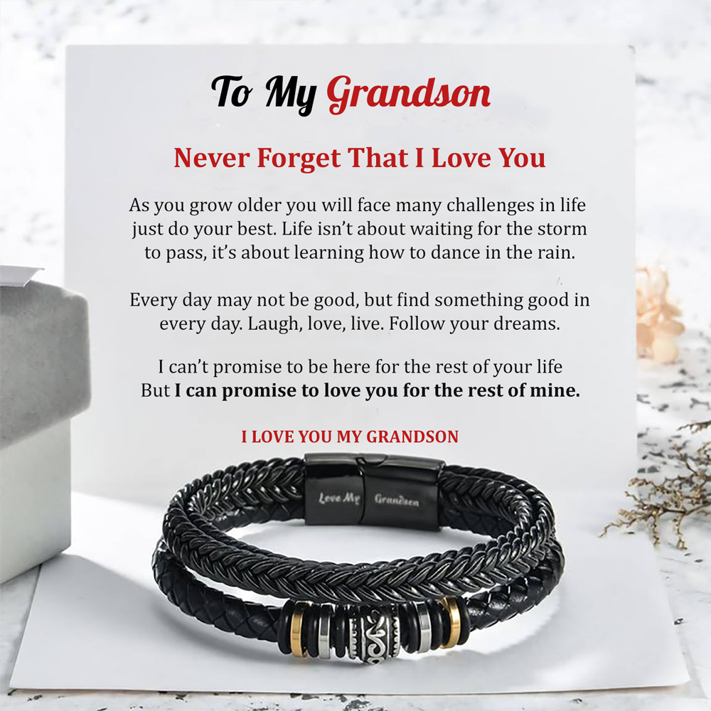 To My Grandson Braided Leather Bracelet "I Can Promise To Love You"Inspirational Gifts For Grandson
