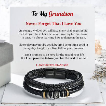 To My Grandson Braided Leather Bracelet "I Can Promise To Love You"Inspirational Gifts For Grandson