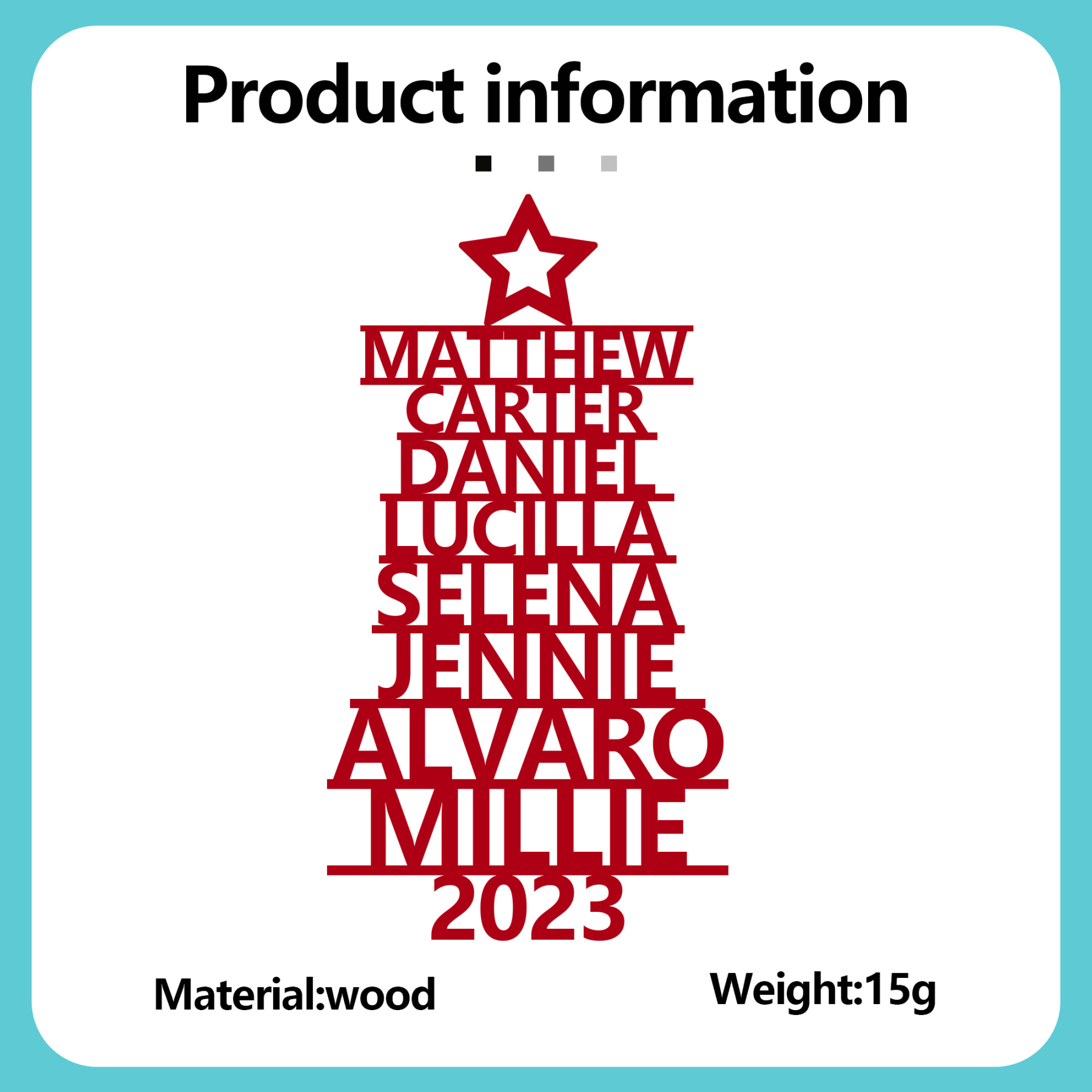 8 Names - Personalised Christmas Tree Ornaments Customised Name Xmas Wooden Decor Gifts for Family Friends-Jessemade AU