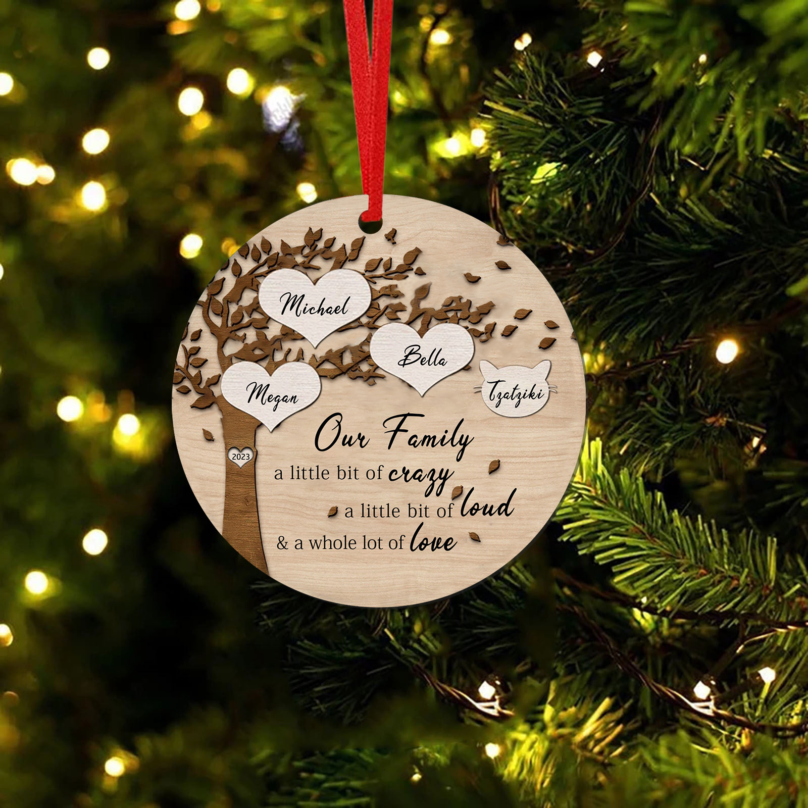 4 Names - Personalised Christmas Tree Ornaments Tree of Life Pendant with Name Wooden Gifts for Family and Friends-Jessemade AU