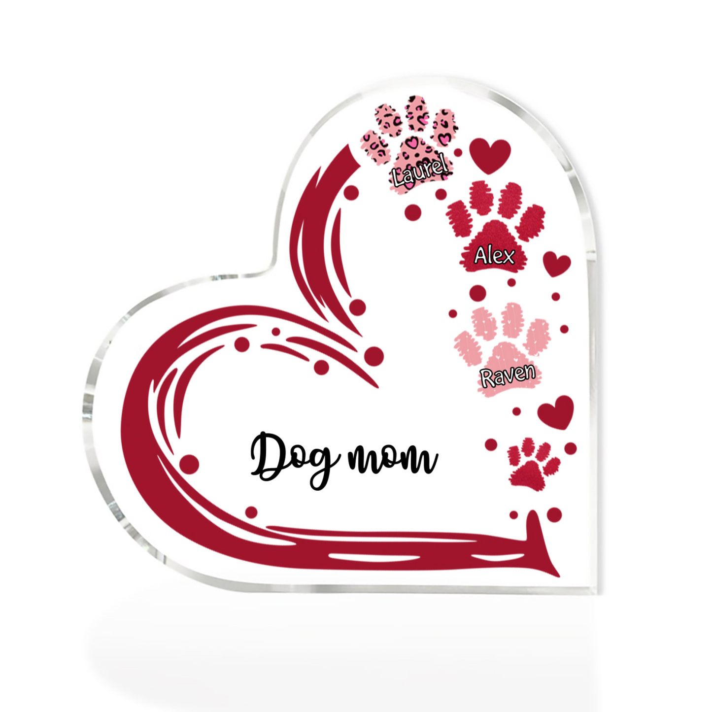 Personalised Text Acrylic Heart Keepsake Custom 3 Names Dog Footprints Ornaments Gifts for Grandma/Mother-Jessemade AU