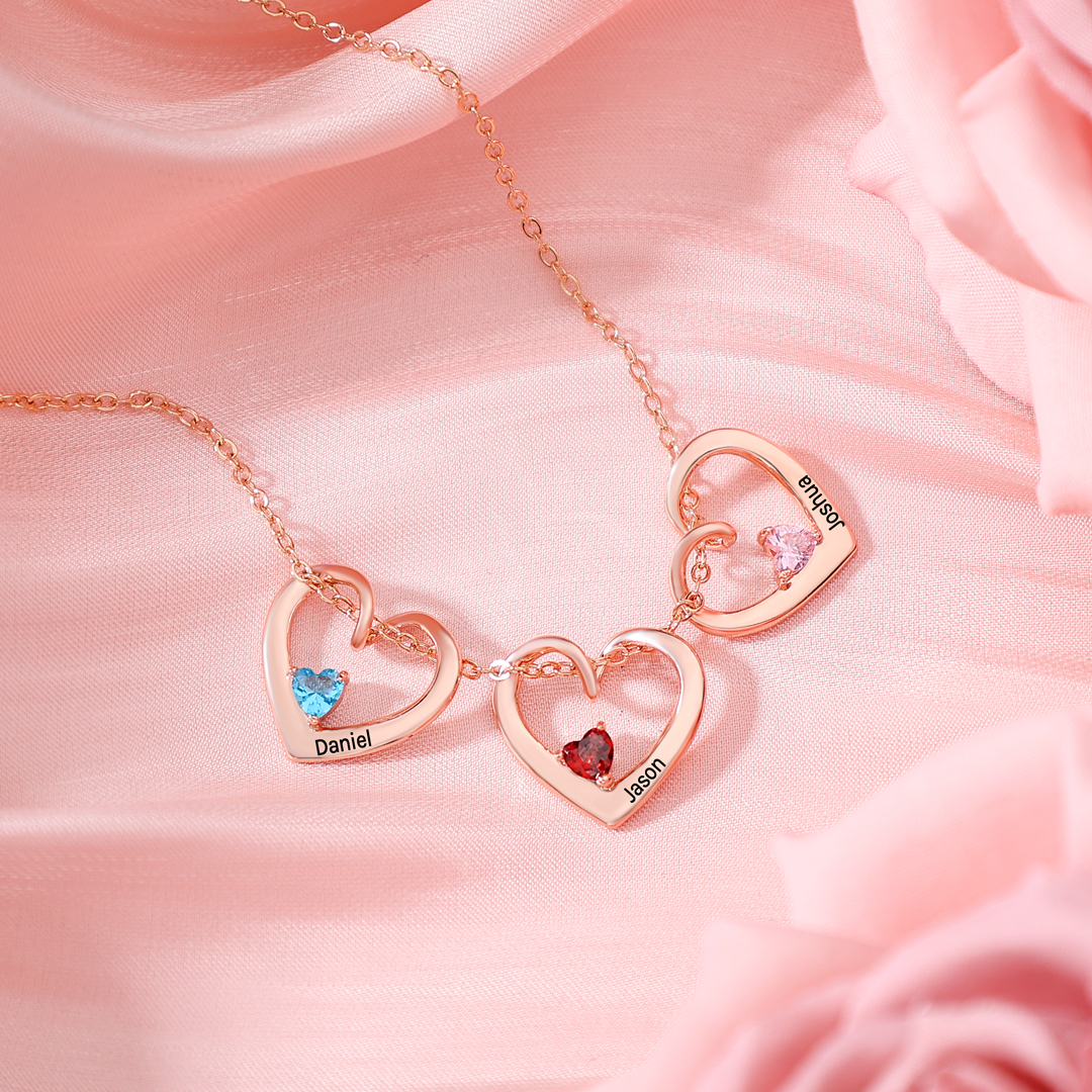 Personalised Heart Pendant Necklace Custom 2 Names & 2 Birthstones Necklace Gifts for Her-Jessemade AU