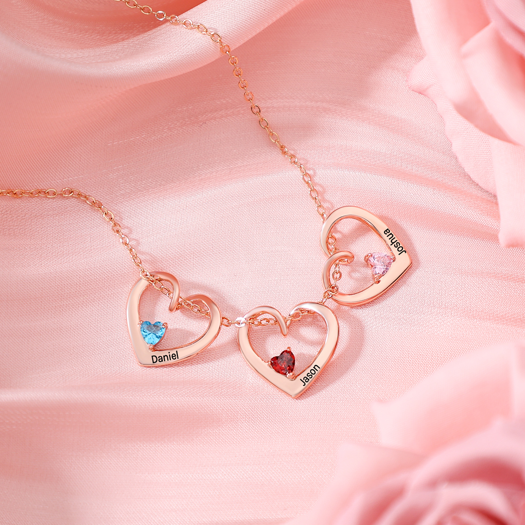 Personalised Heart Pendant Necklace Custom 2 Names & 2 Birthstones Necklace Gifts for Her-Jessemade AU