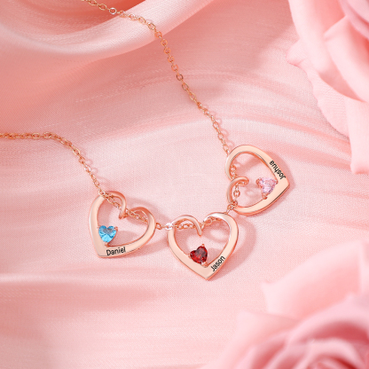 Personalised Heart Pendant Necklace Custom 2 Names & 2 Birthstones Necklace Gifts for Her-Jessemade AU