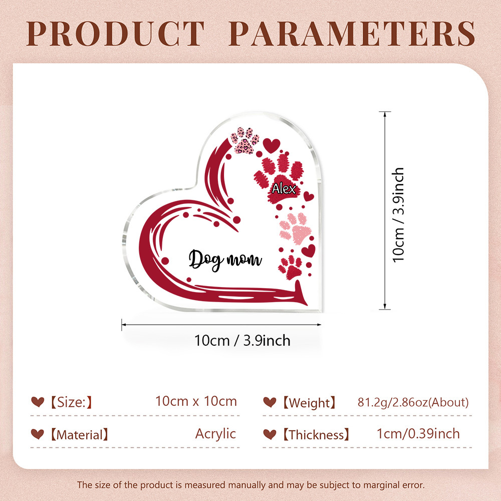 Personalised Text Acrylic Heart Keepsake Custom 1 Name Dog Footprints Ornaments Gifts for Grandma/Mother-Jessemade AU