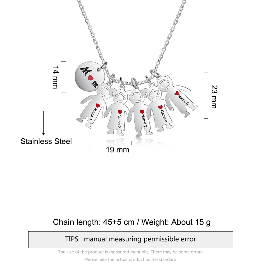 Personalised 5 Kids Charm Necklace Engraved Names Gift For Mother-Jessemade AU