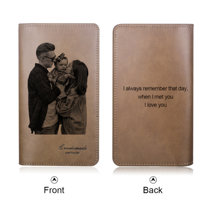 Personalised Leather Wallet Engraved Photo Long Purse Gifts For Men-Jessemade AU