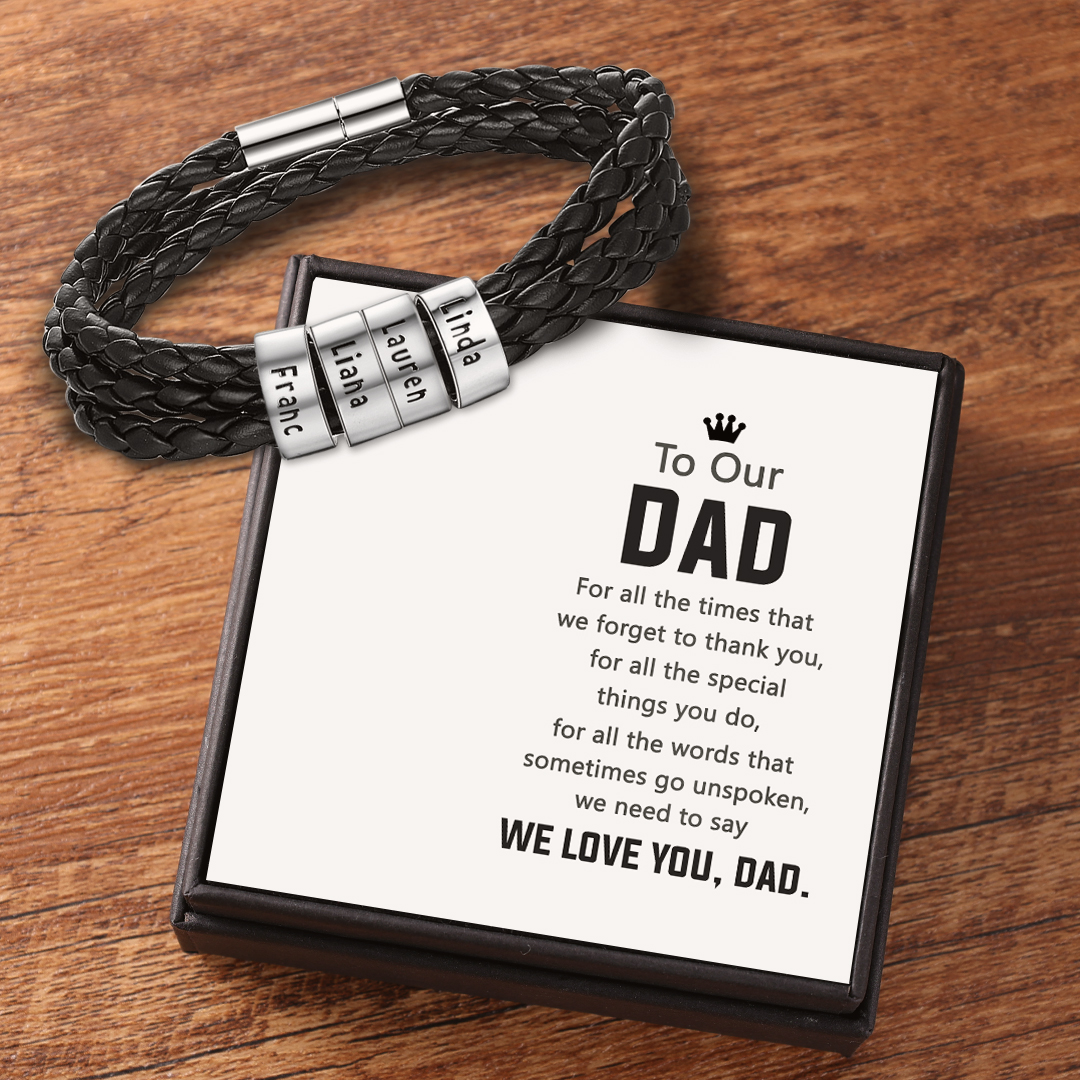Braided Leather Personalised Name 4 Beads Men's Bracelets Gifts For Him Best Gift For Dad-Jessemade AU