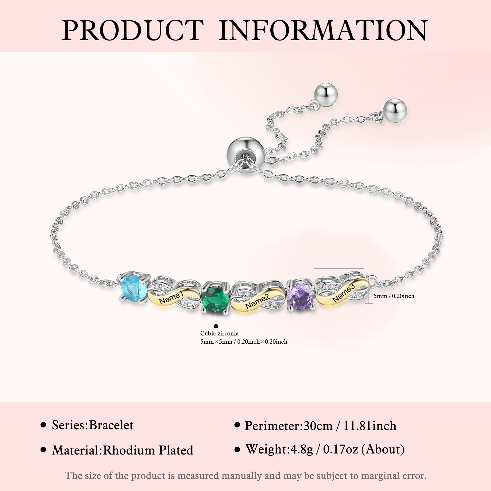Mother & Family Bracelet with Birthstones Engrave 3 Names Infinity Bracelet Gifts for Mum-Jessemade AU