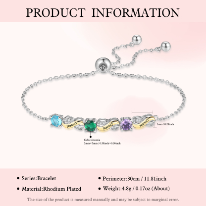 Mother & Family Bracelet with Birthstones Engrave 3 Names Infinity Bracelet Gifts for Mum-Jessemade AU