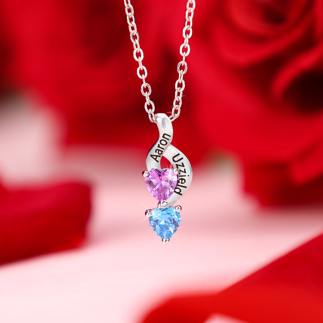 Custom Heart Birthstone Jewelry Set Necklace Bracelet for Family Personalised with 2 Names 2 Birthstones-Jessemade AU