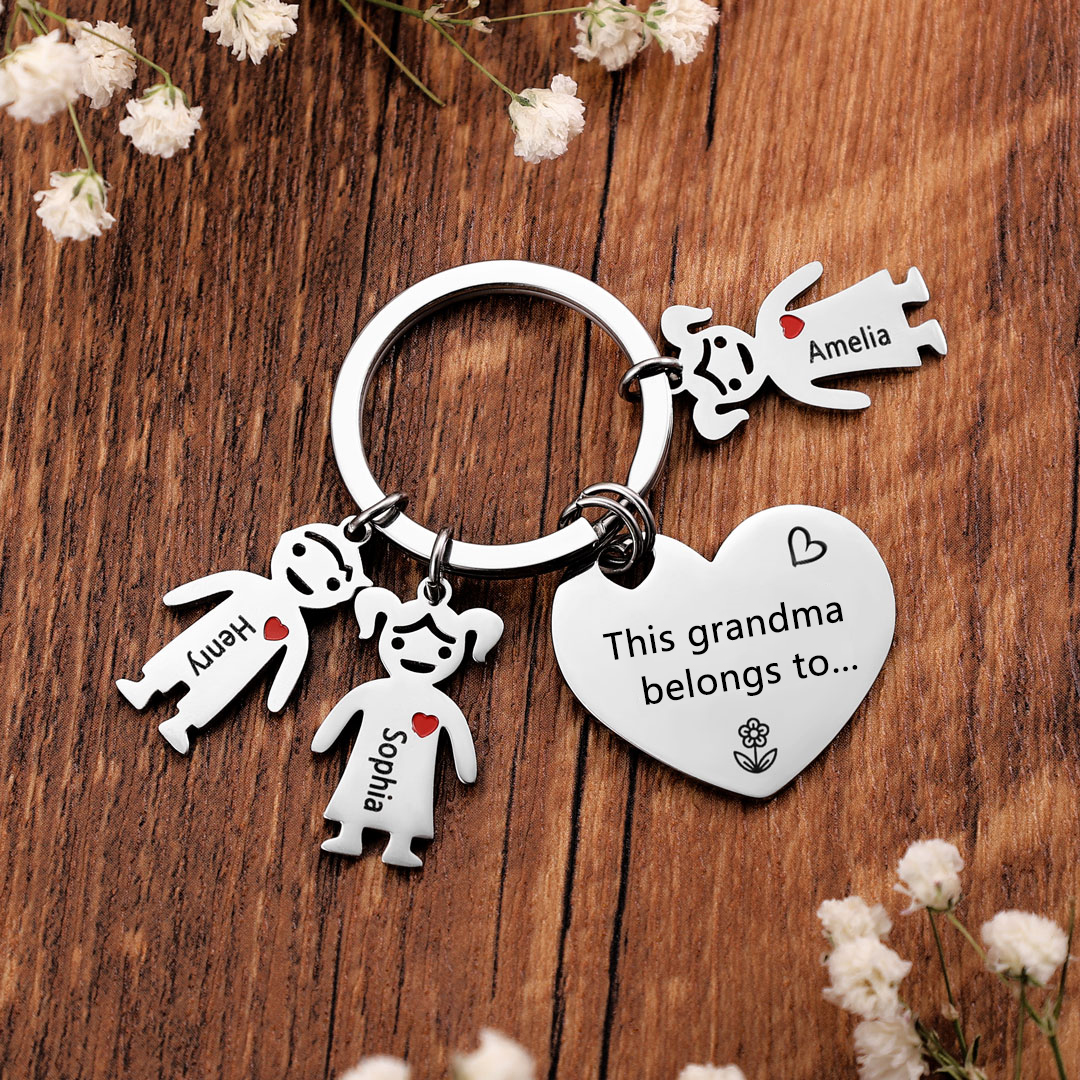 Personalised Keychain with Kid Charm Engraved 3 Names Family Keychain for Grandma-Jessemade AU