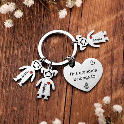 Personalised Keychain with Kid Charm Engraved 3 Names Family Keychain for Grandma-Jessemade AU