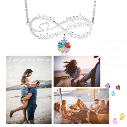 Personalised Infinity Necklace With 6 Birthstones Engraved Names Necklace Gift For Women-Jessemade AU
