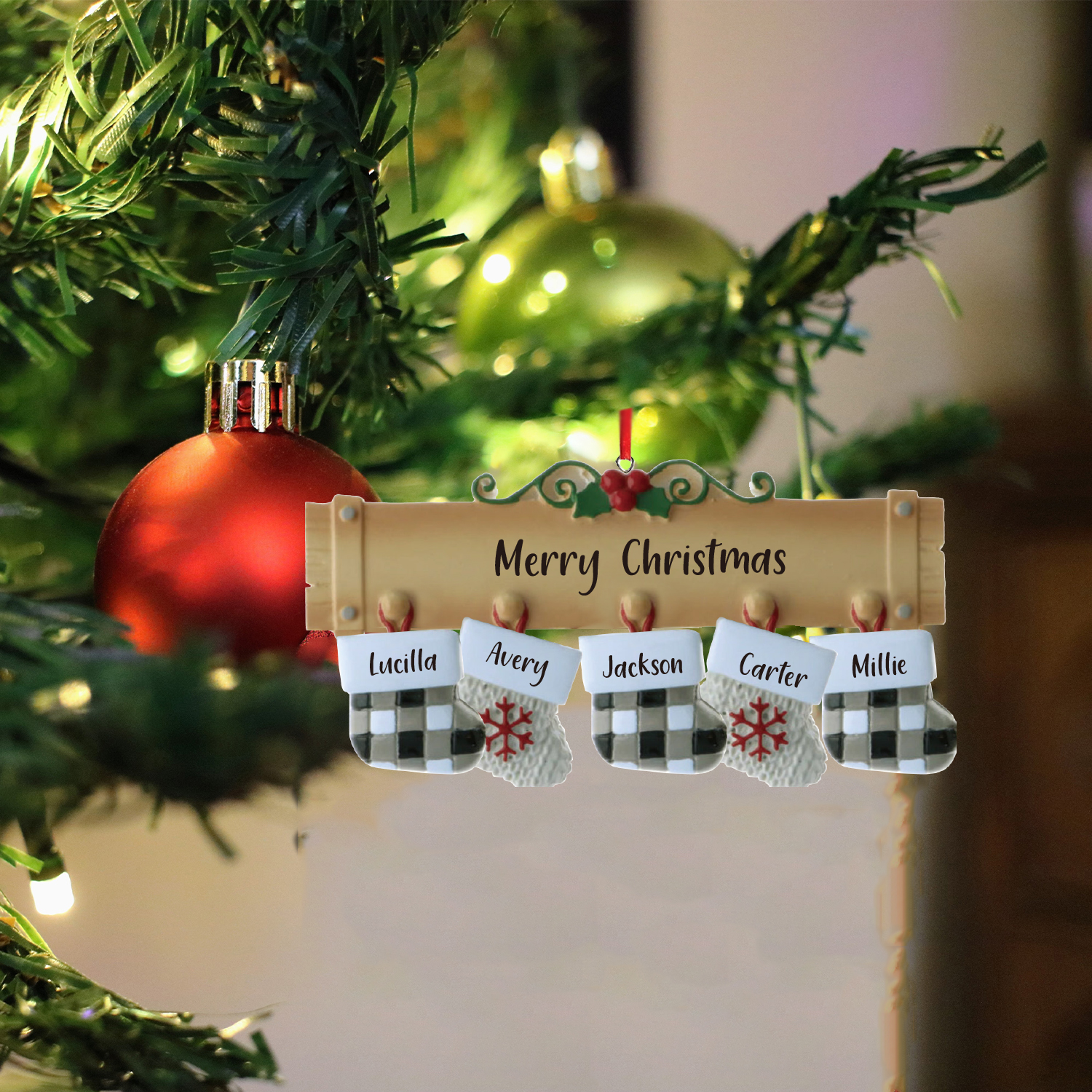 5 Names - Personalised Christmas Stockings Ornaments Customised Name & Text Christmas Decor Wooden Gifts for Family Friends-Jessemade AU