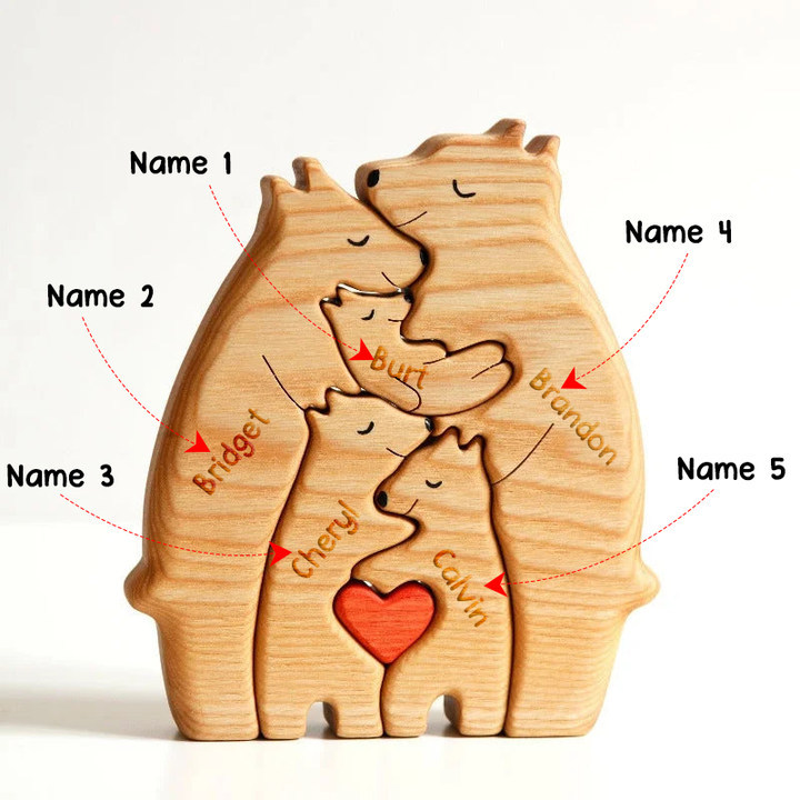 Personalised Wooden Bears Family Puzzle Custom 5 Names Gifts for Family-Jessemade AU
