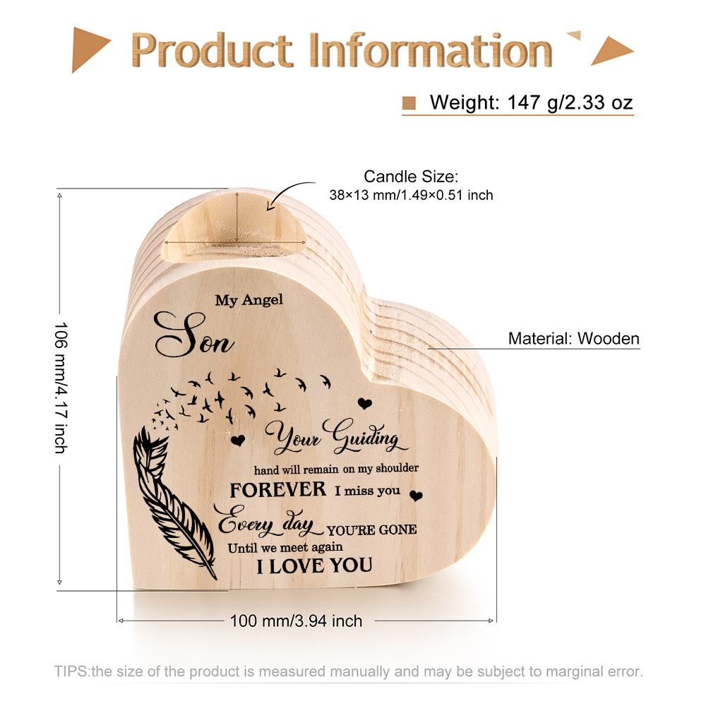 My Angel Son Wooden Heart Candle Holder Memorial Candlesticks "Until we meet again"-Jessemade AU