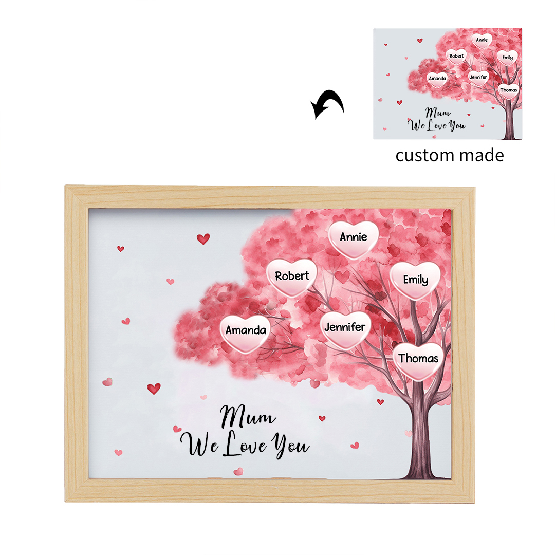 Personalised Frame Night Light Custom 1 Text & 6 Names Pink Family Tree Ornament Gifts for Mother/Grandma-Jessemade AU