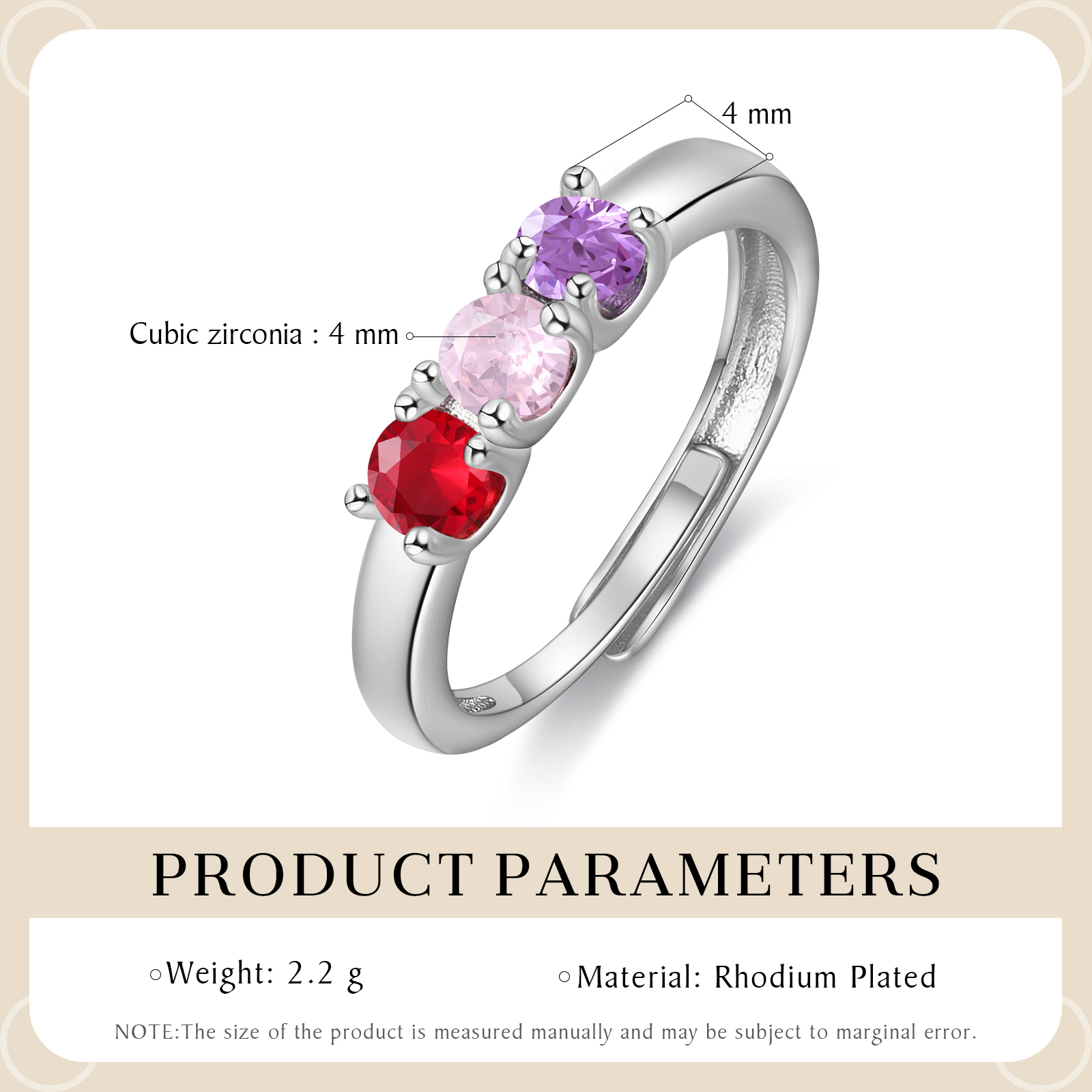 Personalised Women's Ring Customised 3 Birthstones Open Ring Birthday Gift for Women Girls-Jessemade AU