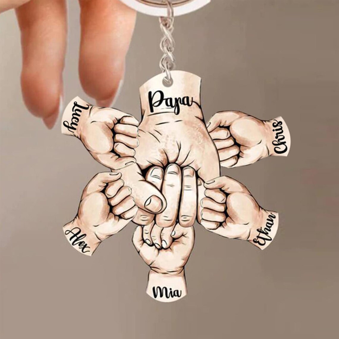 Personalised Fist Bump Keychain Engrave 4 Names Acrylic Keyring Father's Day Gifts-Jessemade AU