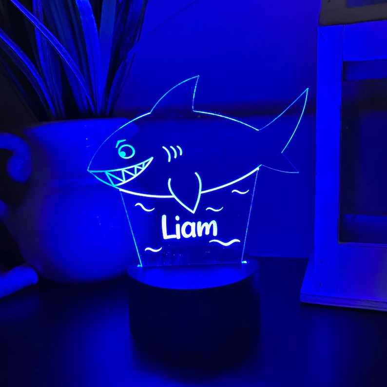 Personalised Shark Home Decoration Lamp With Custom Name Night Light Kid's Bedroom Decor Children's LED Light-Jessemade AU