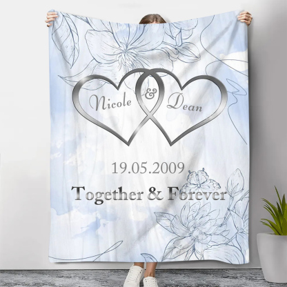 Blue Personalised Couple Blanket Custom 2 Names & Date & Text Blanket Love Valentine's Day Gifts for Him/Her-Jessemade AU