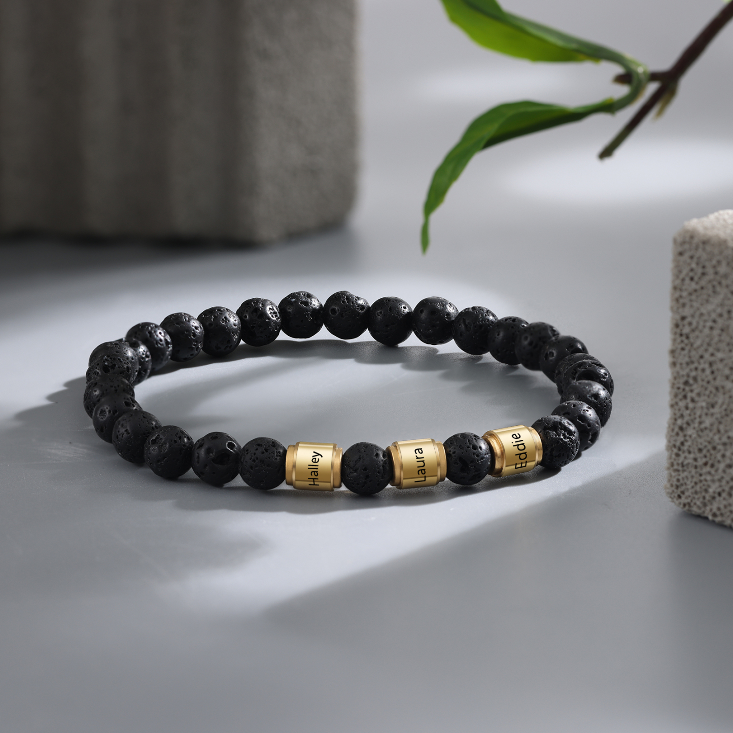 3 Names - Personalised Men's Bracelet Customised Name Beaded Bracelet Volcanic Stone Bracelet Gift for Him-Jessemade AU