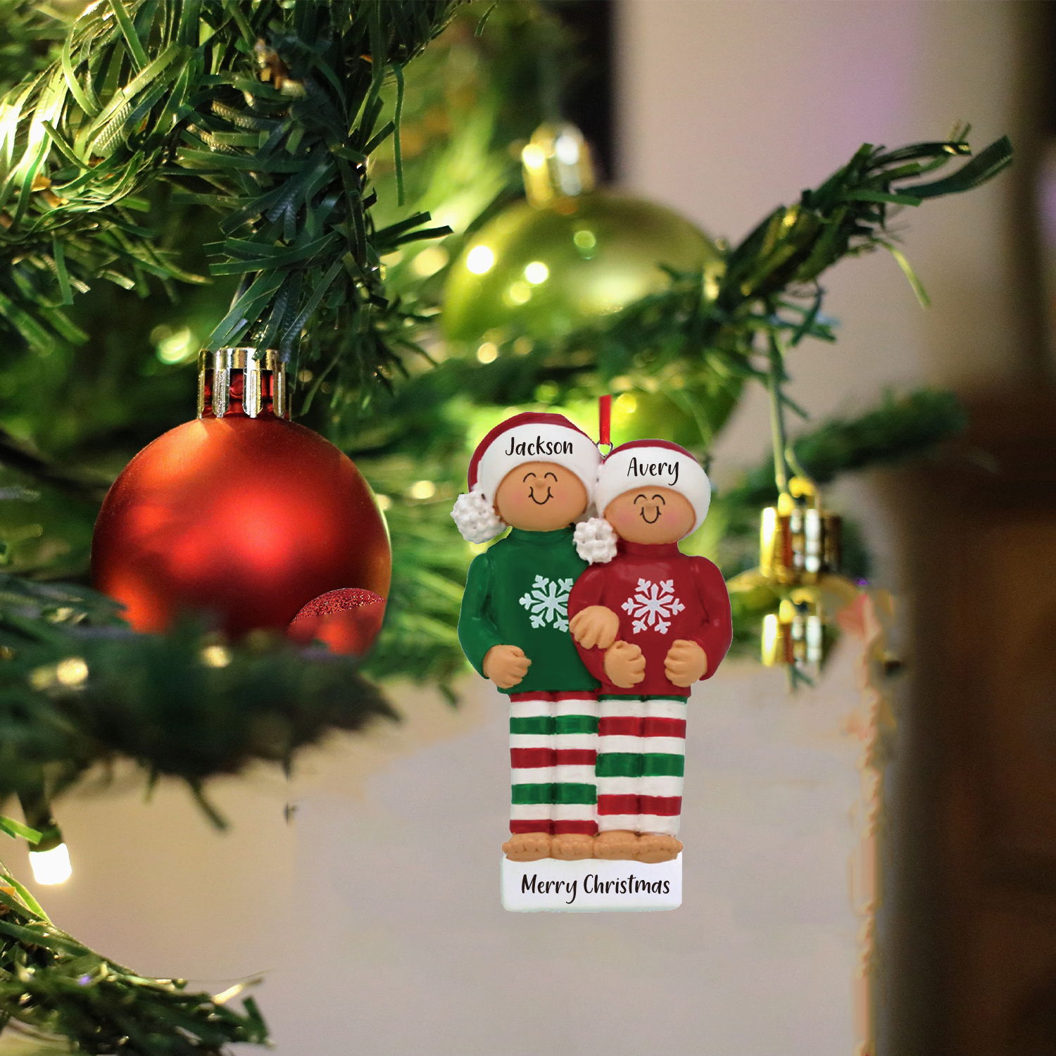 2 Names - Personalised Christmas Ornaments Custom Text Wooden Xmas Ornaments Gifts for Family Friends-Jessemade AU