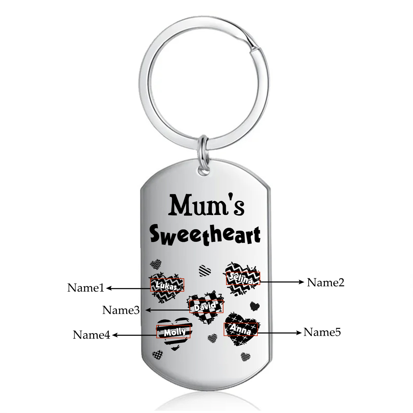 Personalised 5 Names Keychain Hearts Family Keychain Mother's Day Gift - Mum's Sweetheart-Jessemade AU
