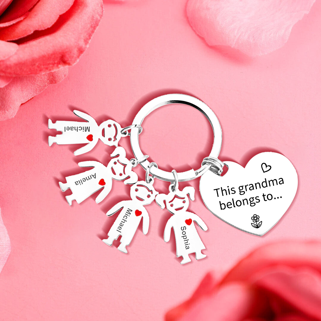 Personalised Keychain with Kid Charm Engraved 4 Names Family Keychain for Grandma-Jessemade AU