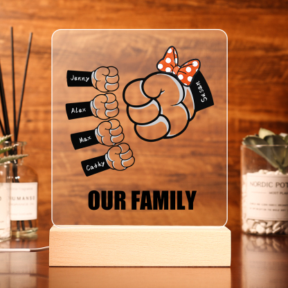 5 Names - Personalised Acrylic Night Light Custom Names & Text Fist Bump LED Lamp Gifts for Family-Jessemade AU