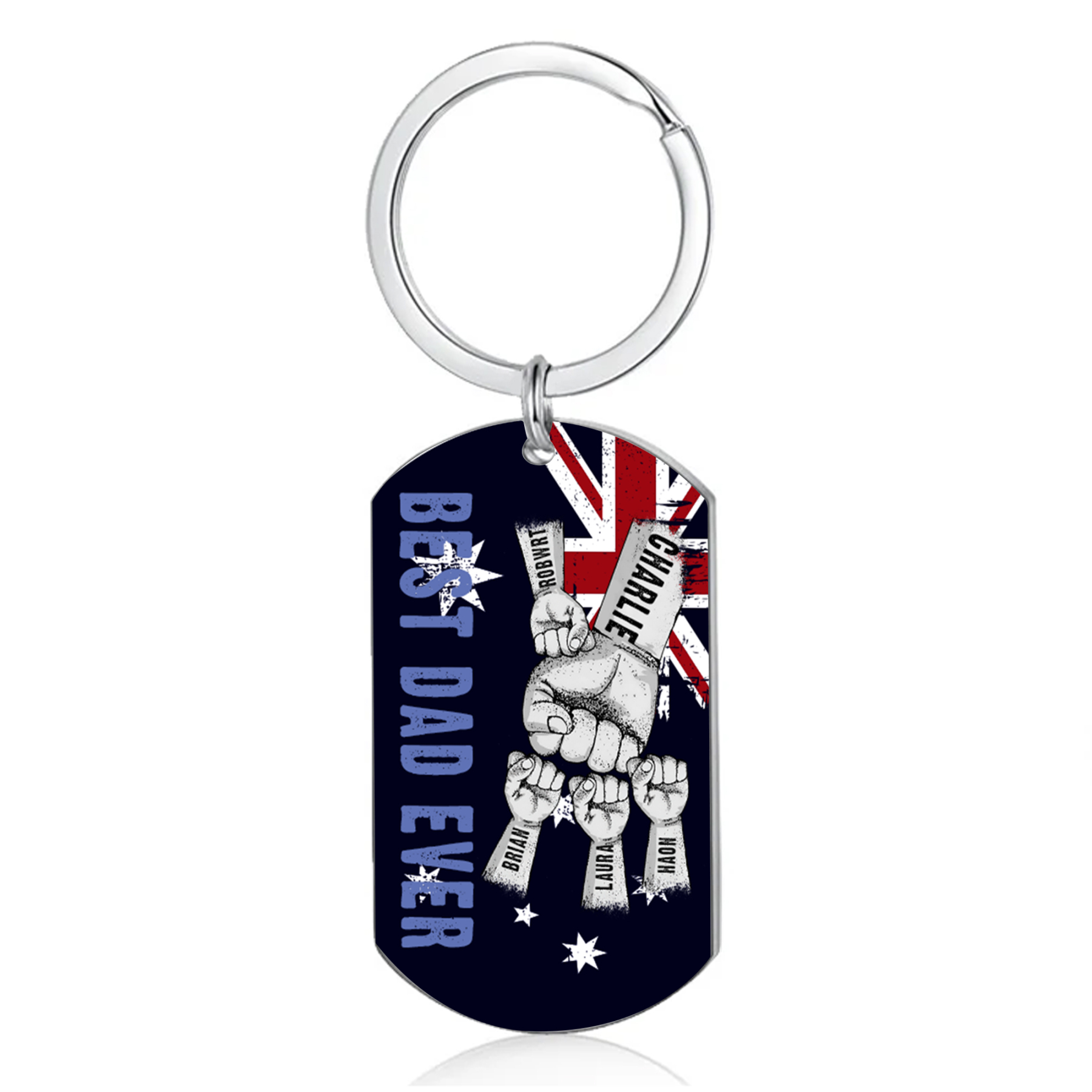 Personalised 5 Names Australian Flag Keychain Fist Bump Keychain Father's Day Gift - Best Dad Ever-Jessemade AU