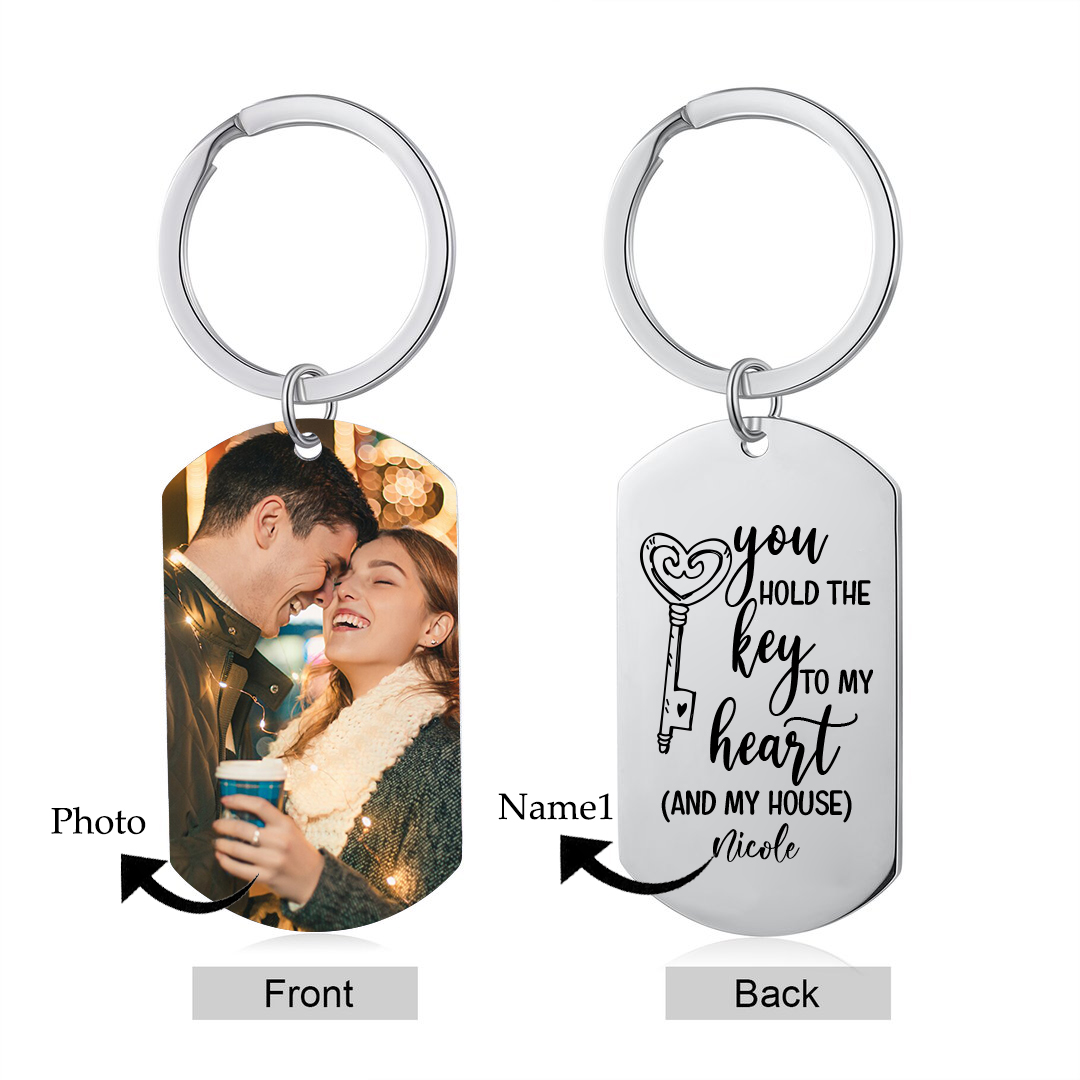 Personalised Photo & Name Keychain Stainless Steel Couple Gift - You Hold The Key To My Heart -Jessemade AU