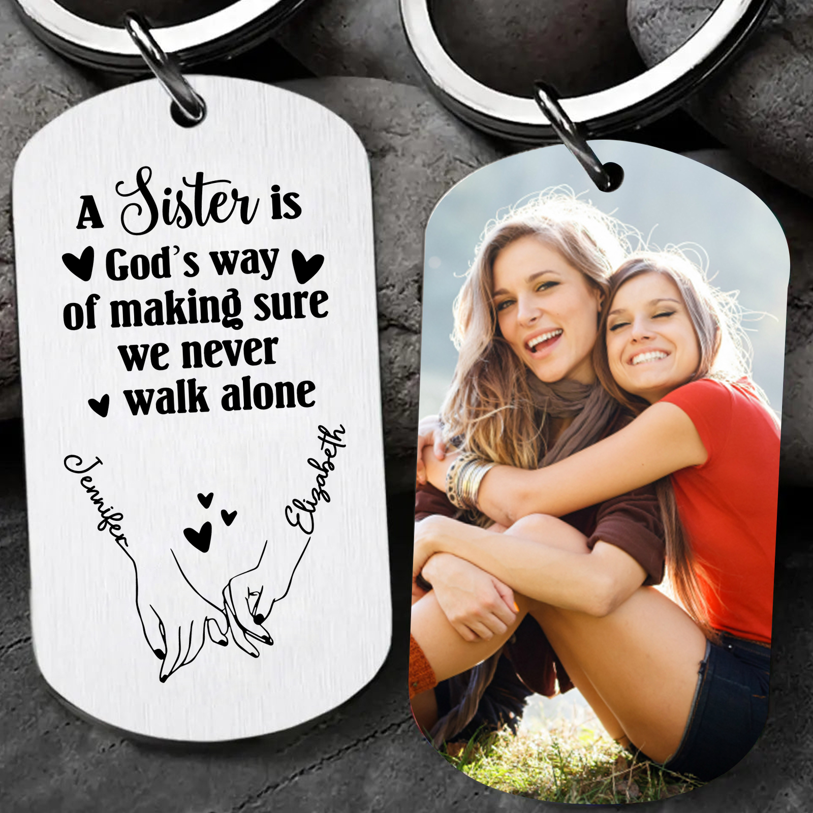 Personalised Photo Keyring Custom 2 Names Metal Keychain "A Sister Is God's Way Of Making Sure We Never Walk Alone" Gift For Bestie/Friend-Jessemade AU