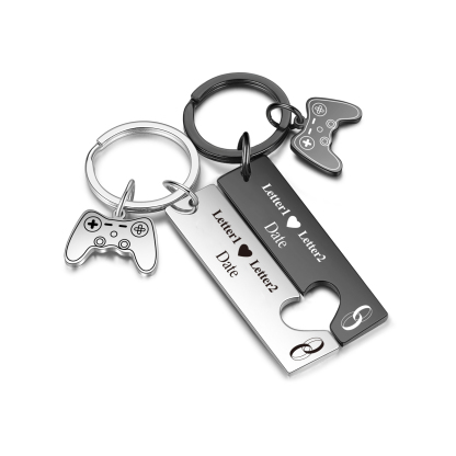 Personalised Couple Keychain Custom 2 Letters & Date Keyring Game Console Valentine's Day Gift for Him/Her-Jessemade AU