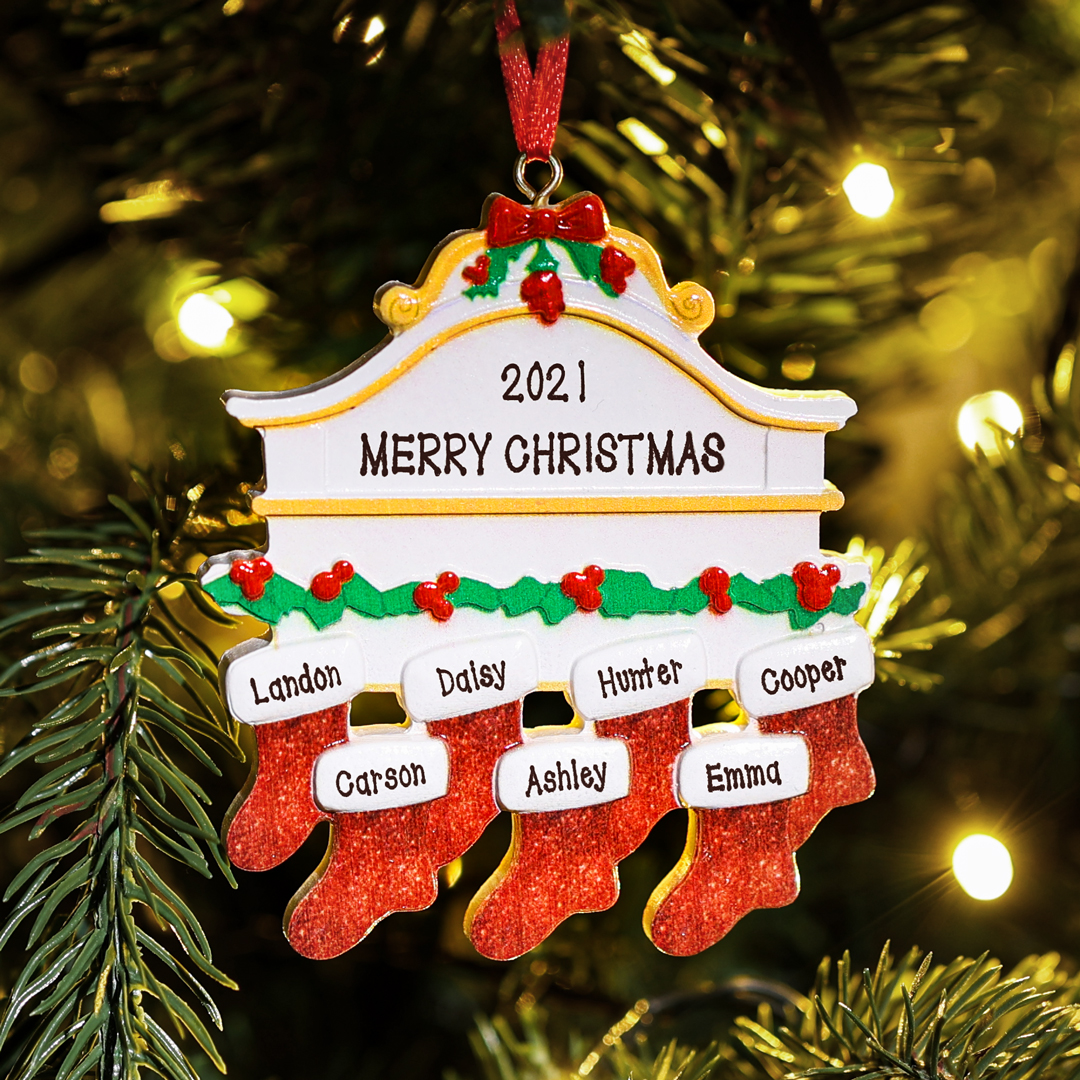 Personalised Red Stockings Ornament Custom 7 Names Gifts for Family-Jessemade AU