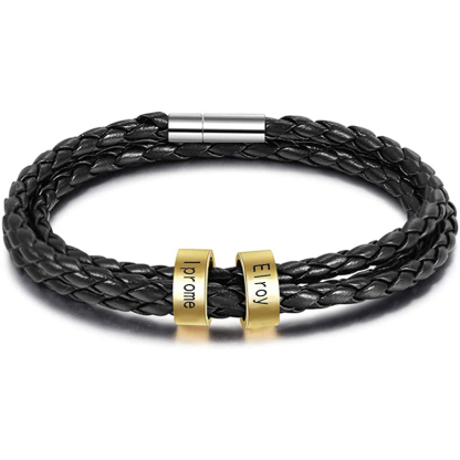 Father's Day Gift Men Braided Leather Bracelets with 2 Beads Bracelet Gifts for Him-Jessemade AU