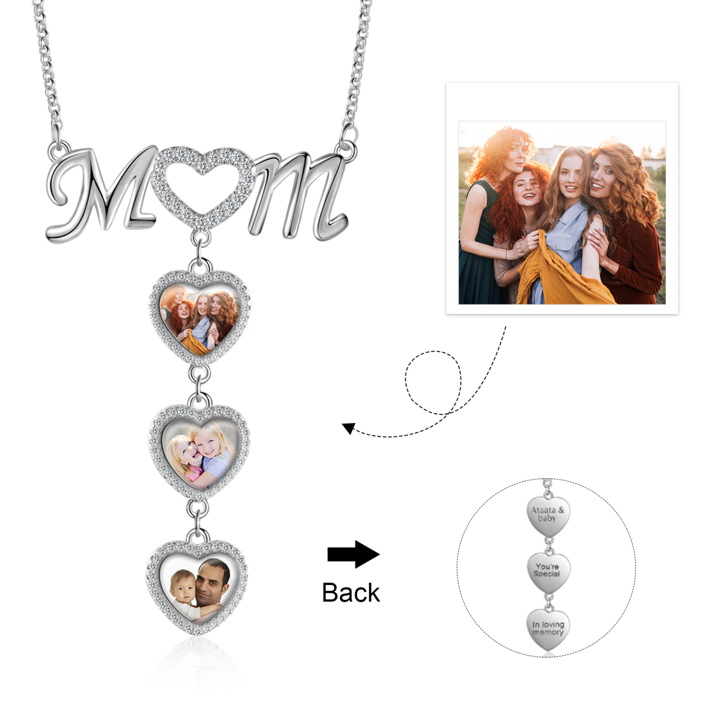 Mother's Day Gifts Personalised Mom Necklace Custom 3 Photos Heart Necklace for Mom-Jessemade AU