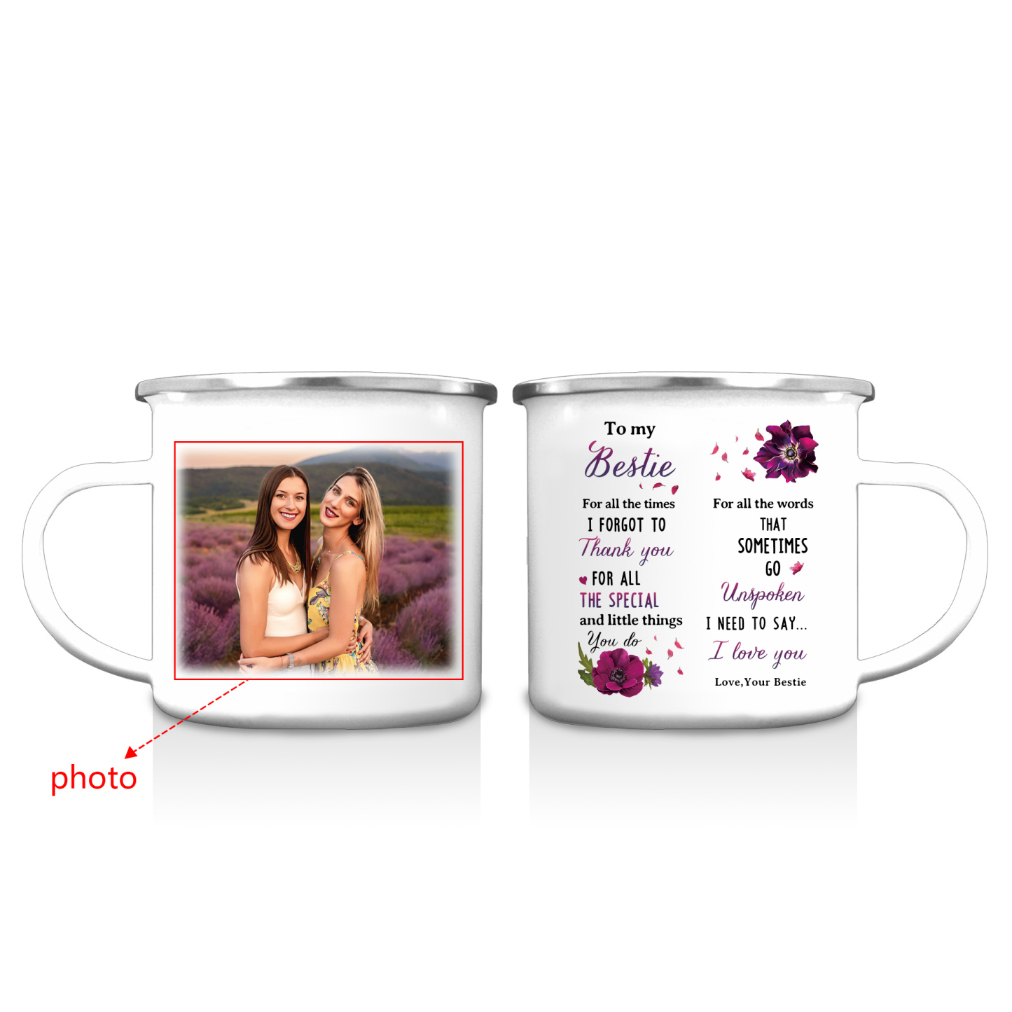 To My Bestie Photo Mug Enamel Violets Cup Personalised Gifts for Besties - For All The Times I Forgot To Thank You-Jessemade AU