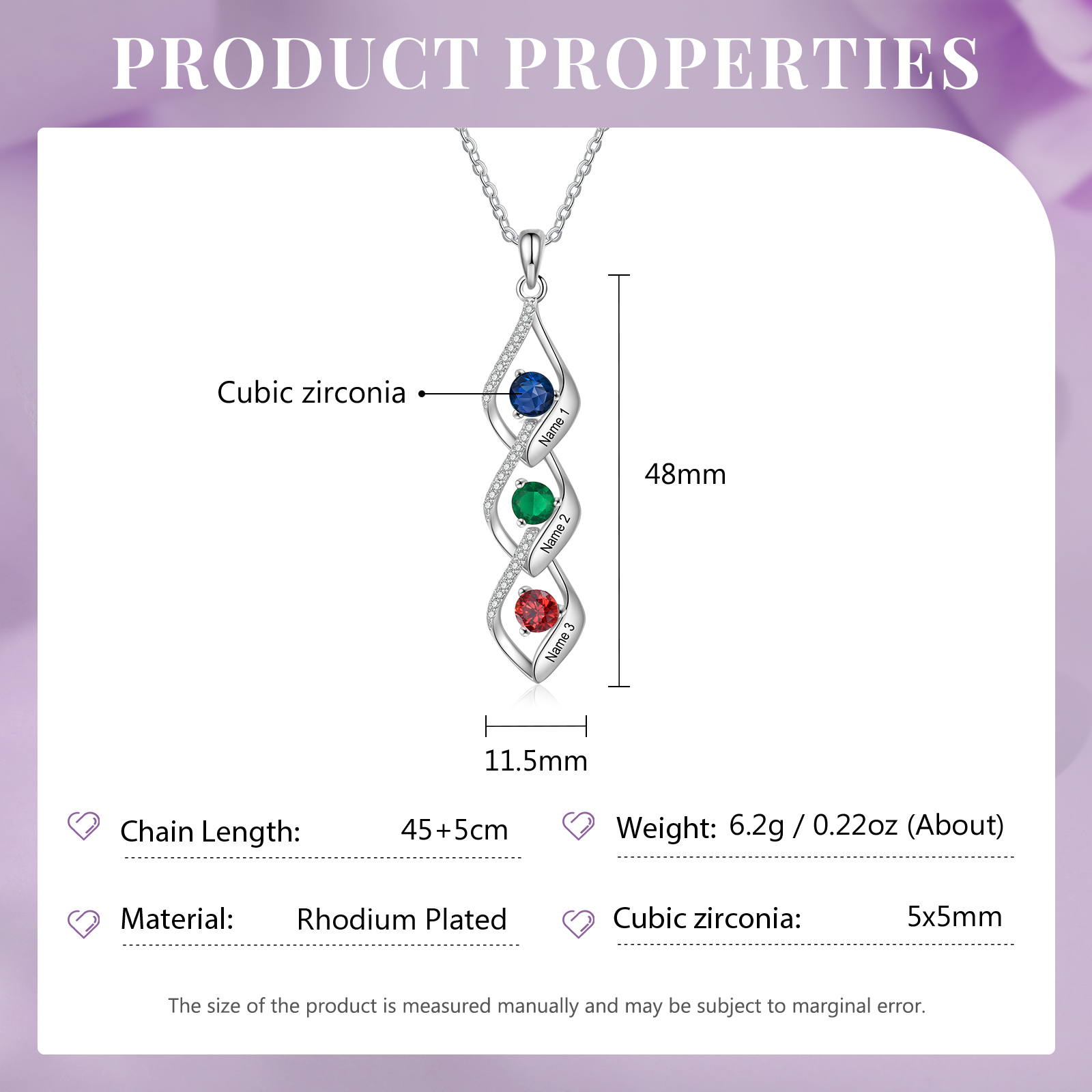 3 Names - Personalised Pendant Necklace Custom Birthstones & Names Necklace Birthday Gift for Her-Jessemade AU