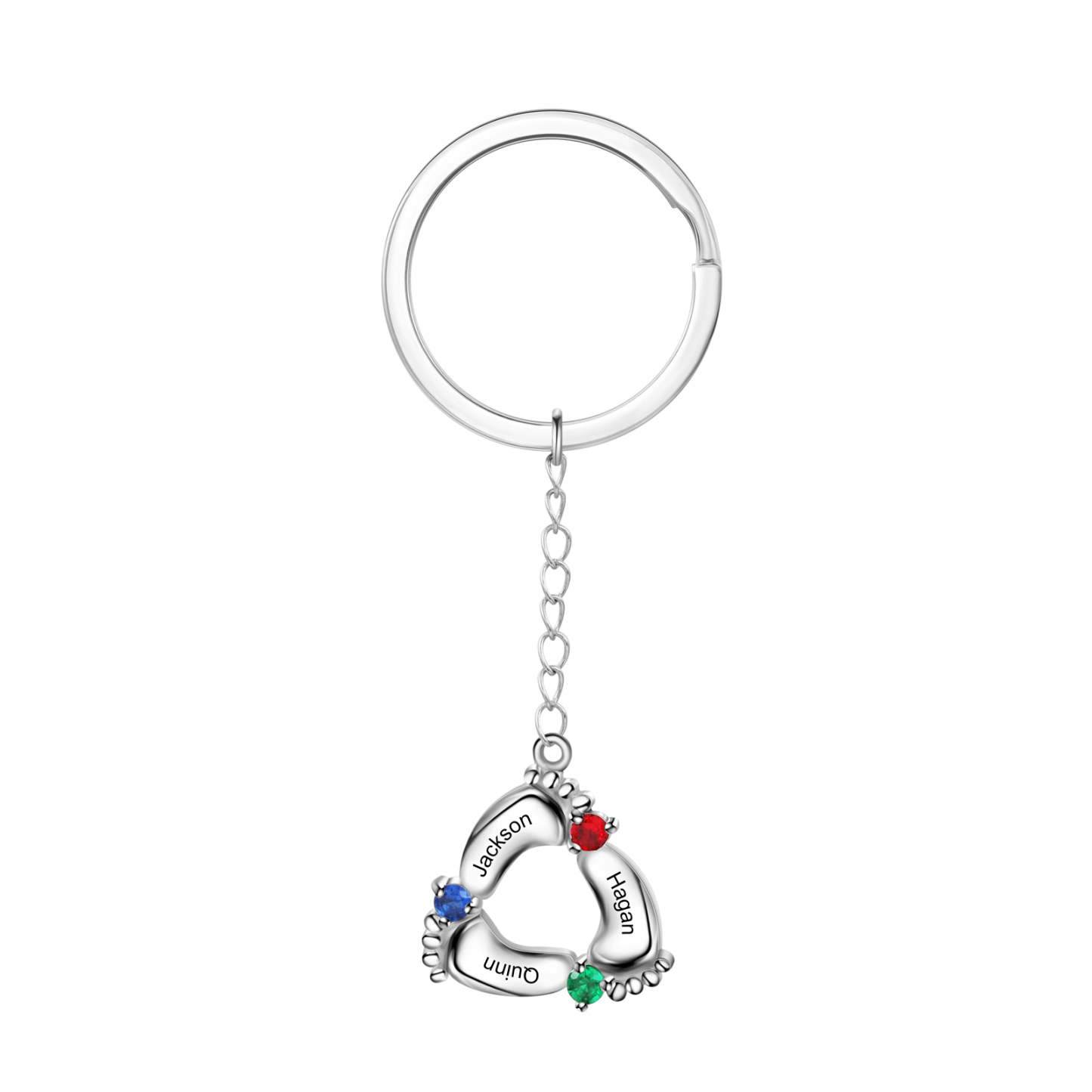 Personalised Baby Feet Keychain With 3 Birthstones Engraved names Keychain Gifts For Mother-Jessemade AU