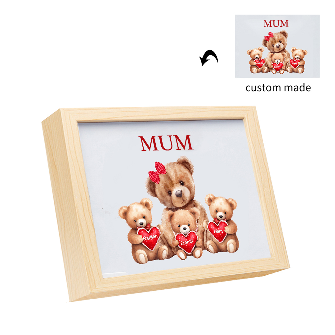Personalised Frame Night Light Custom 1 Text  & 3 Names Teddy Bears Family Ornament Gifts for Mother/Grandma-Jessemade AU