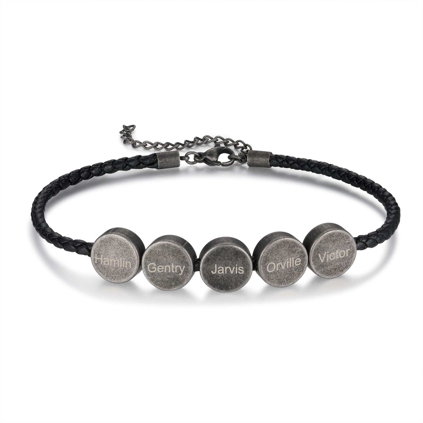 5 Names - Vintage Men's Leather Bracelet Custom Names Beads Bracelet Stainless Steel Personalised Gift for Him-Jessemade AU