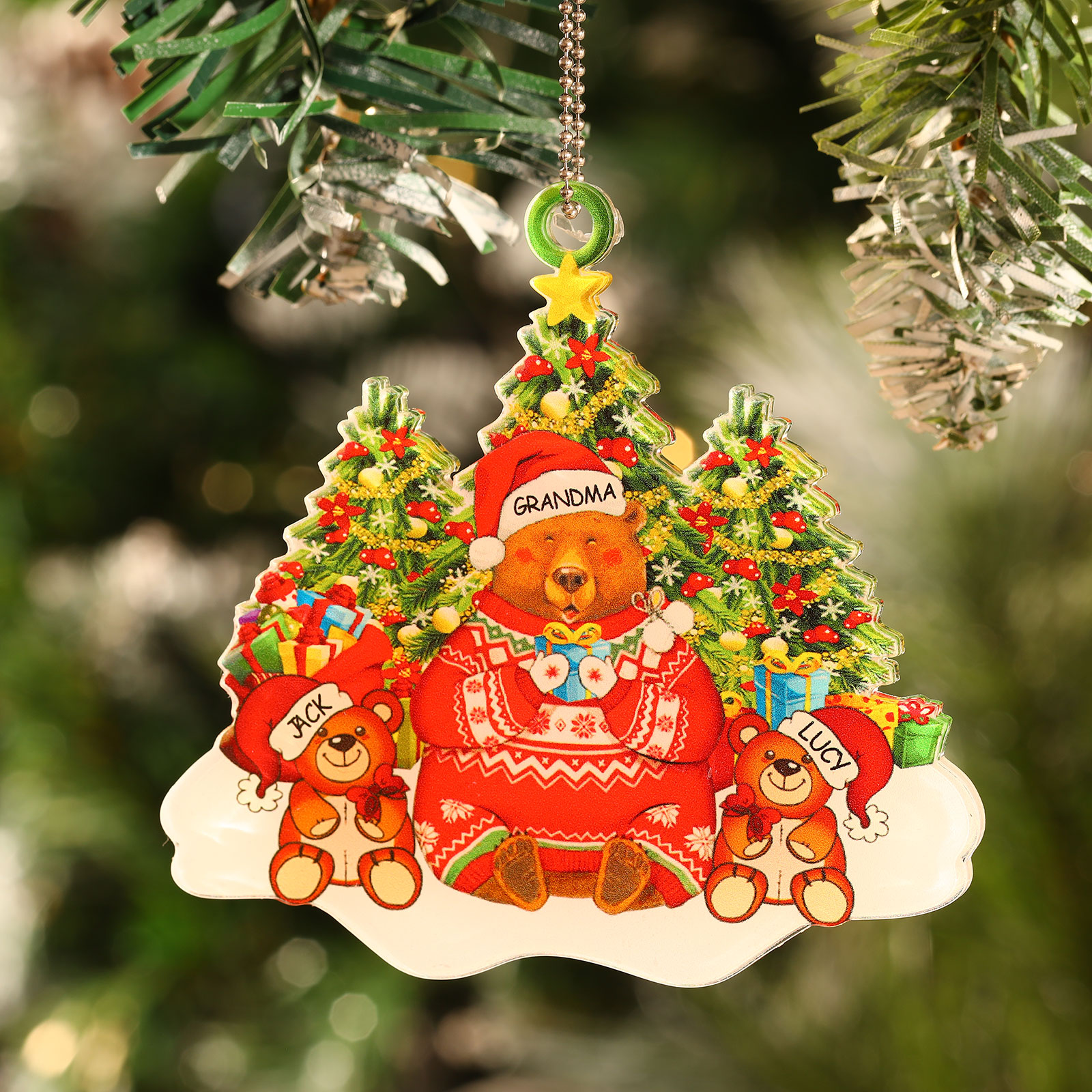 3 Names - Personalised Acrylic Christmas Bear Ornaments Customised Text & Name Xmas Pendant Gifts for Family-Jessemade AU