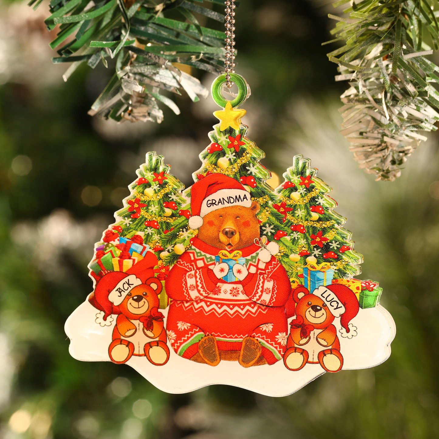 3 Names - Personalised Acrylic Christmas Bear Ornaments Customised Text & Name Xmas Pendant Gifts for Family-Jessemade AU