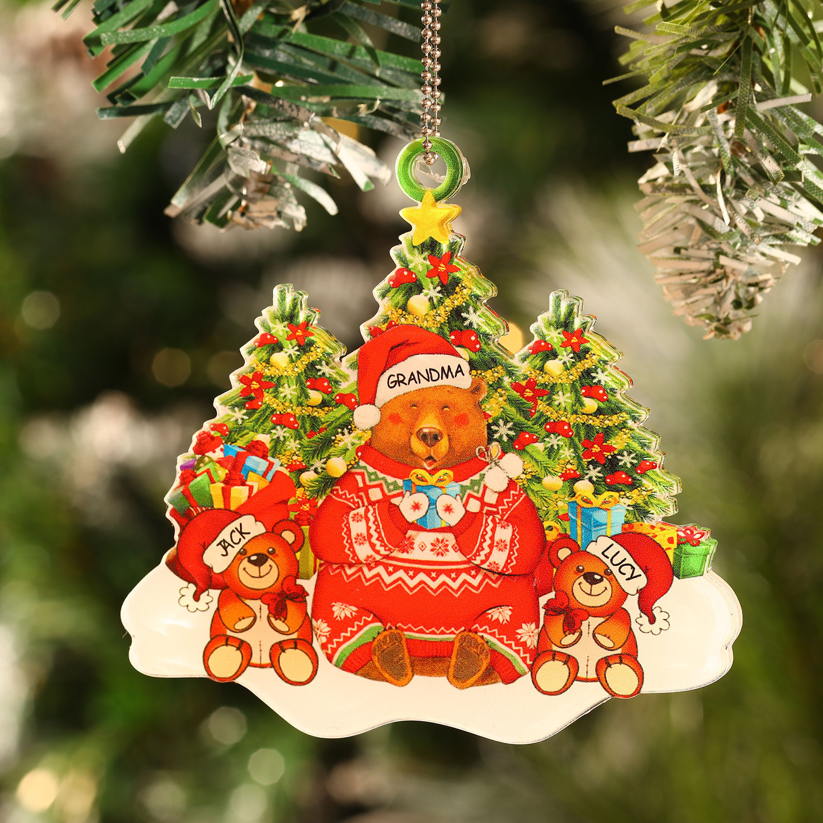 3 Names - Personalised Acrylic Christmas Bear Ornaments Customised Text & Name Xmas Pendant Gifts for Family-Jessemade AU