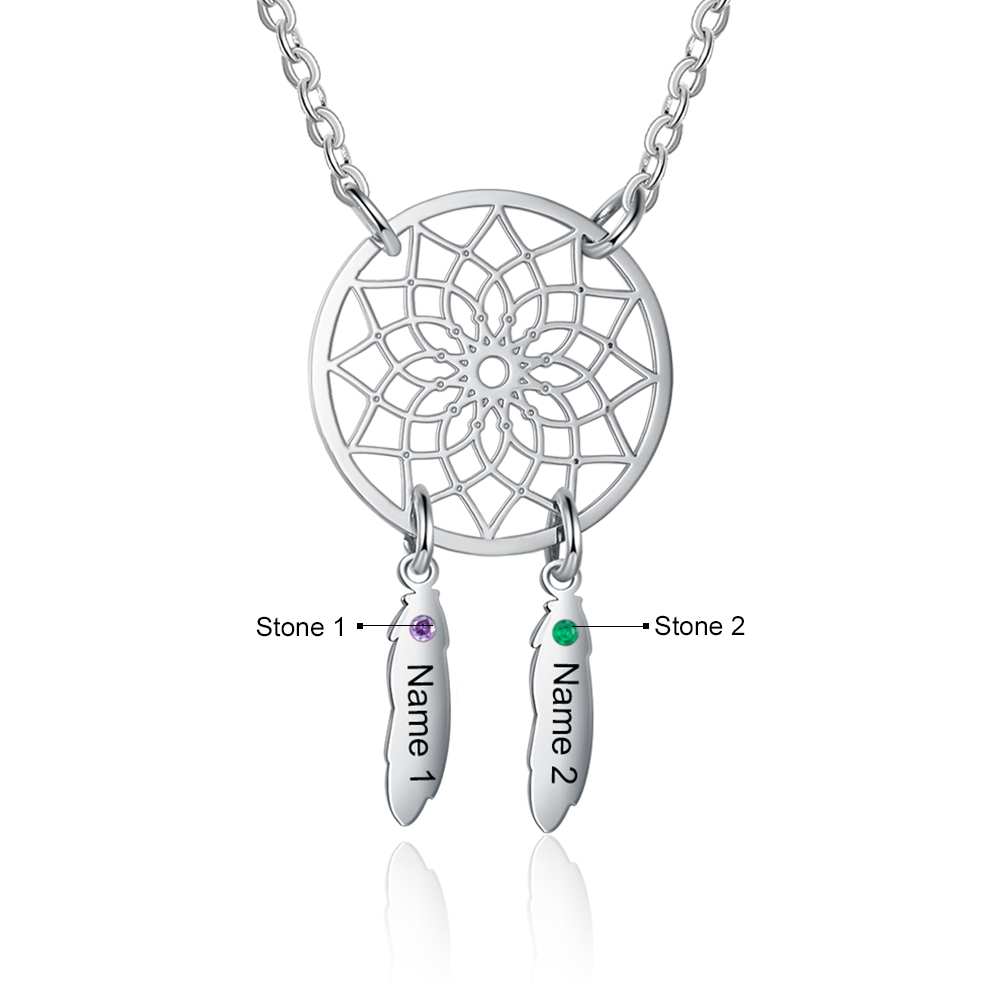 Personalised Dream Catcher Necklace With Names Custom 2 Birthstones Gift For Women-Jessemade AU