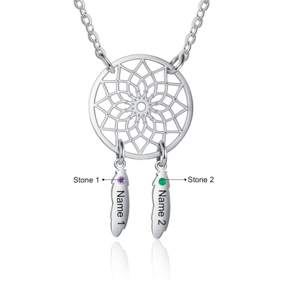 Personalised Dream Catcher Necklace With Names Custom 2 Birthstones Gift For Women-Jessemade AU