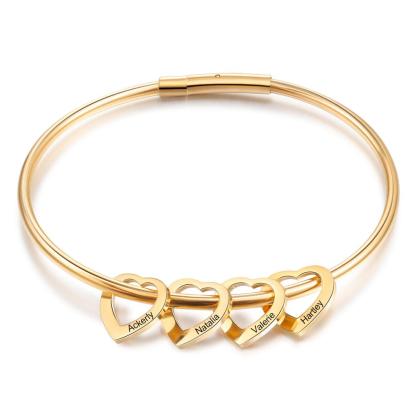 Personalised Love Bangle Bracelet with 4 Heart Charms Engraved 4 Names Bracelet for Her-Jessemade AU