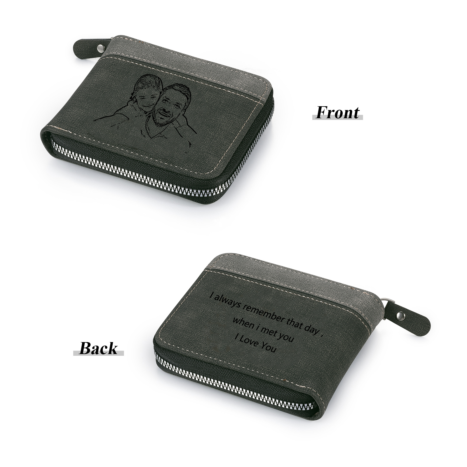 Personalised Photo & Text Billfold Wallet Custom Men's Leather Wallet Zipper Gift for Him-Jessemade AU